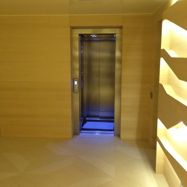 коттеджный лифт с синей подсветкой